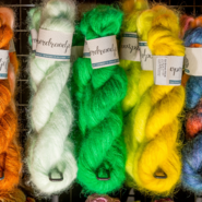 Hand geverfde Kid Mohair/Lace en DK Fluff