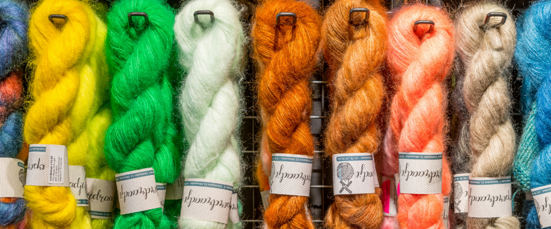 Hand geverfde Kid Mohair/Lace en DK Fluff