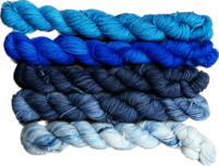 Koperdraadje merino sok HT set van 5 mini's Set 2 "Pittig blauw" Koperdraadje merino sok HT set van 5 mini's Set 2 "Pittig blauw"